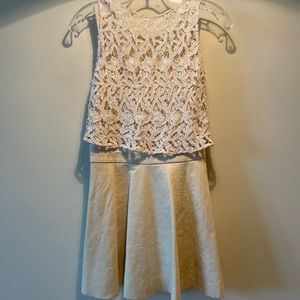 Juile Leather and Lace Dress in Cream & Bone
